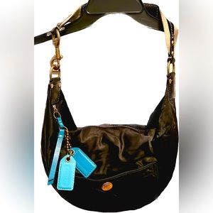 Coach Women's Black & Teal Sateen Hobo Bag #M05J-117, Excel Vintage Condition